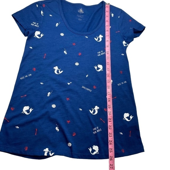 Disney Women's Little Mermaid Ariel‎ Shirt Dark Blue V Neck Short Sleeve Sz M - Picture 7 of 8